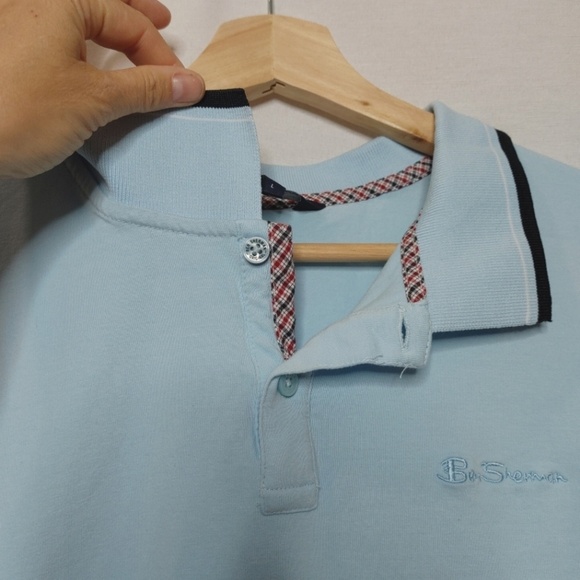 Ben Sherman The Original Pique cotton Short Sleeve Polo Shirt Light Blue Large L - Picture 5 of 9